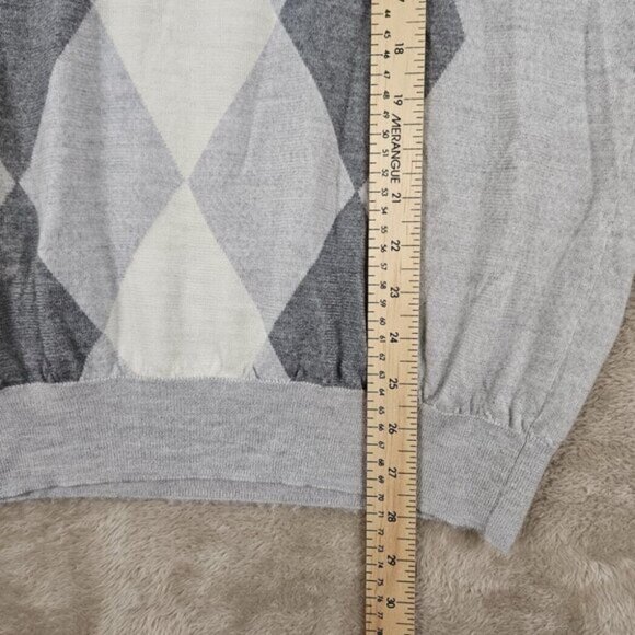 Club Monaco 100% Merino Wool Sweater Argyle Pattern Mens Size L Gray Long Sleeve - Picture 4 of 10
